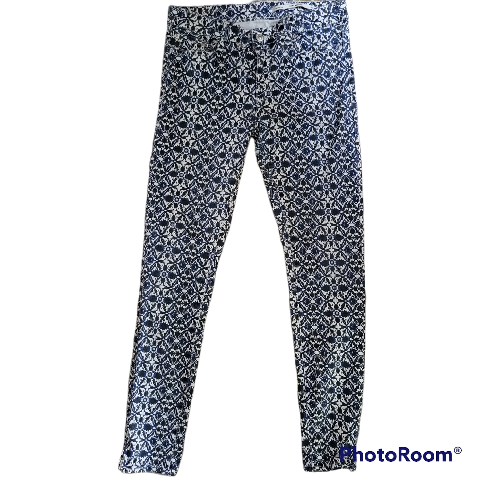 Womens ZARA Medium Rise print jeans sz 4 Slim Fit